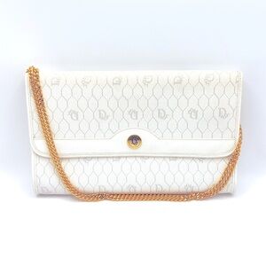 Authentic Christian DIOR Vintage PCV White Monogram Chain Shoulder Bag Purse